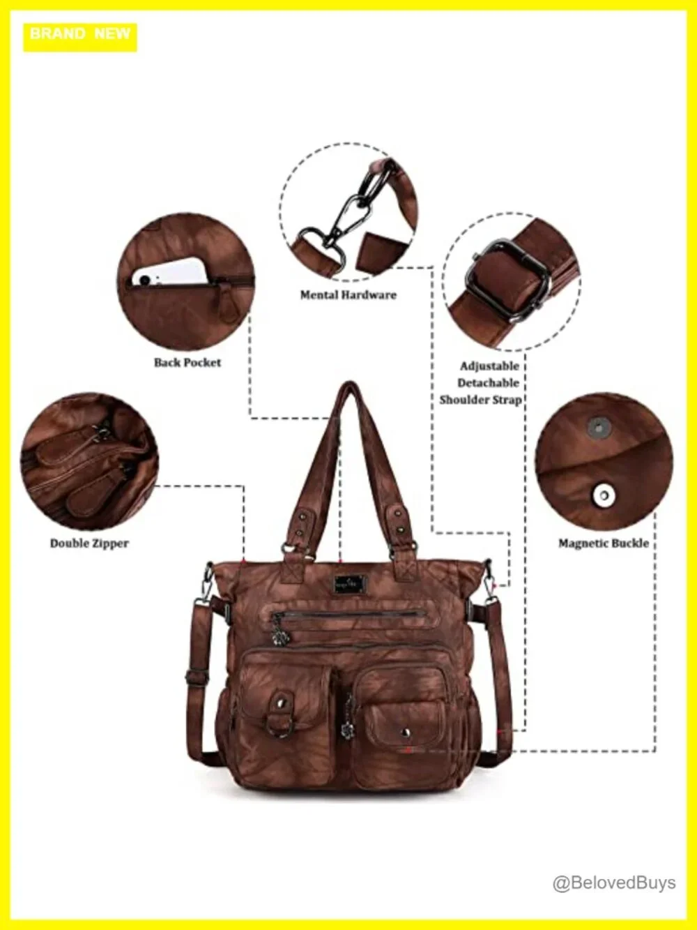 Washed PU Leather Hobo Bag Soft Satchel Shoulder Crossbody Tote